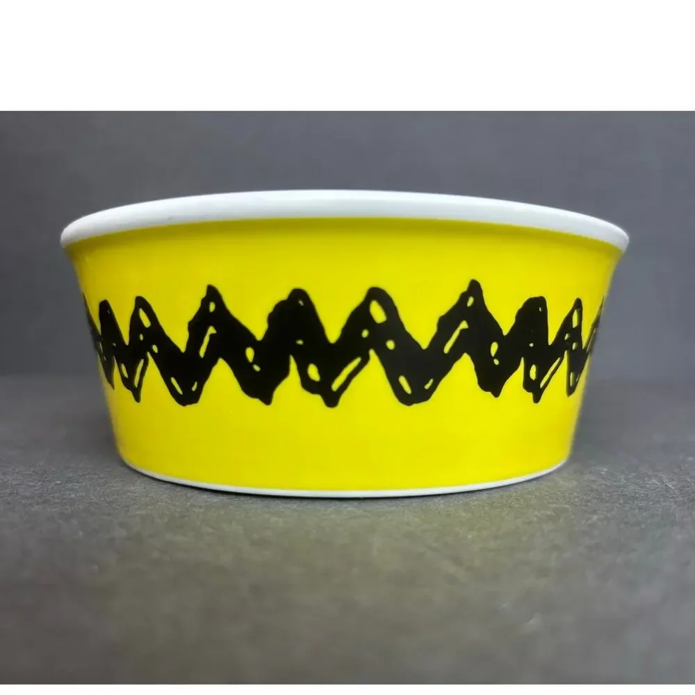 PEANUTS Stoneware Pet Bowl Snoopy and Charlie Brown 5 in White Blue Yellow Black